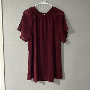 NEW Betsey’s Boutique burgundy chiffon cinched neck blouse